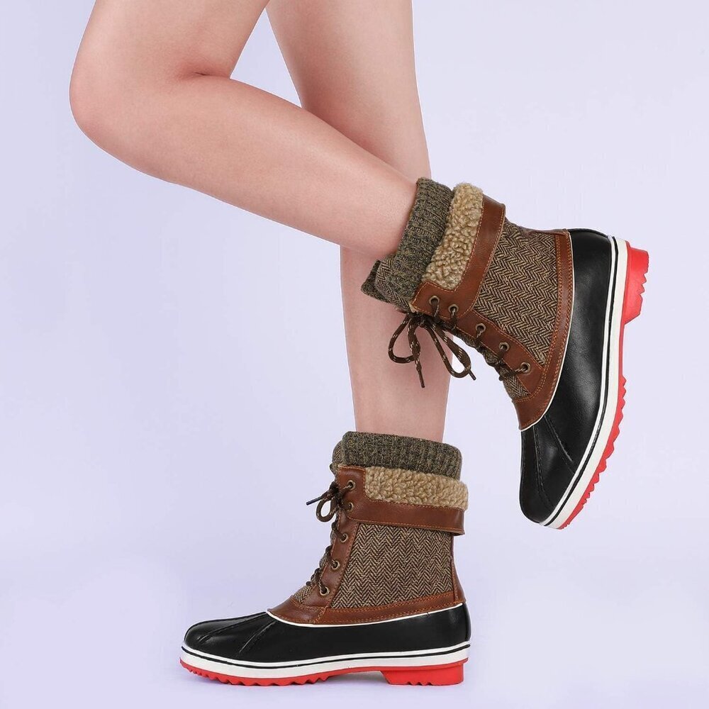 Women’s Brown Winter Snow Boots Mid Calf Waterproof Warm Outdoor Shoes - Picture 7 of 7